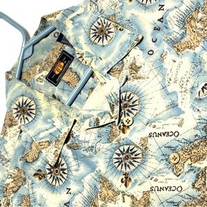 Route‎ 66 Nautical Map Shirt in Blue and Tan Size M Excellent